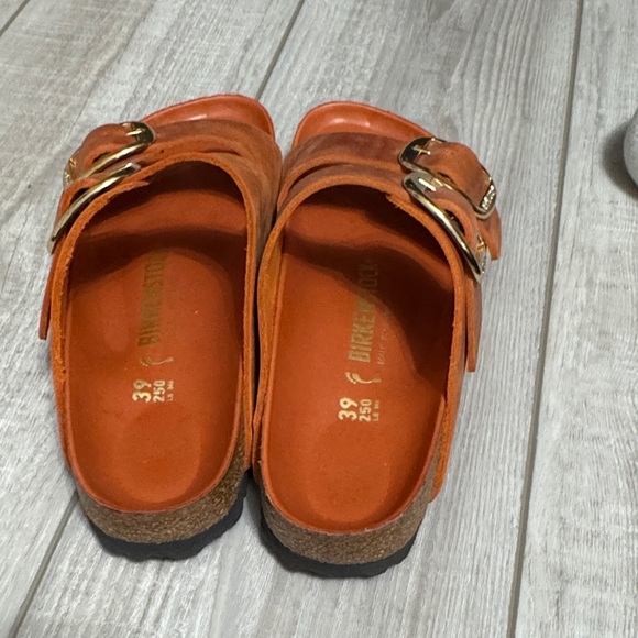 Birkenstock Orange Sandals with Gold Buckles - Picture 3 of 4